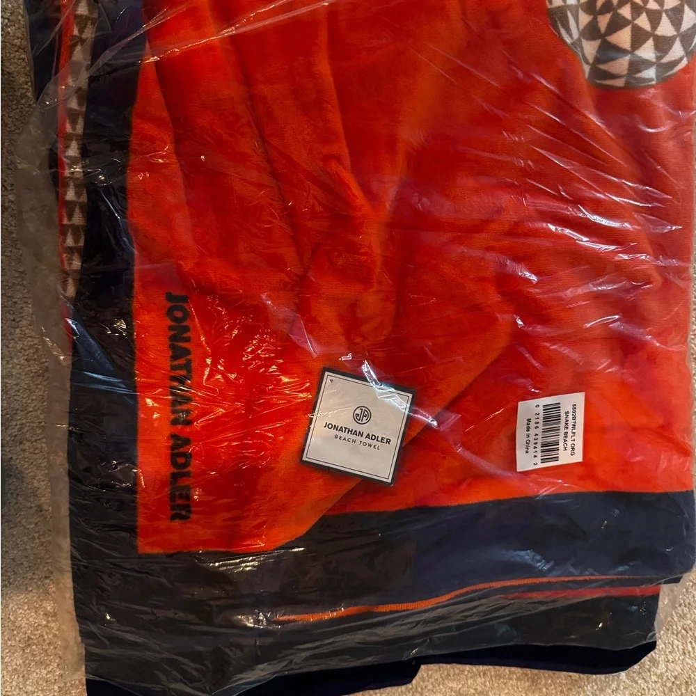 Snake Motif Beach Towel in Orange with Navy Border